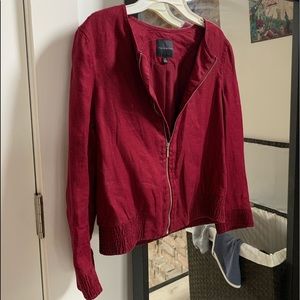 Cropped, red zip up jacket